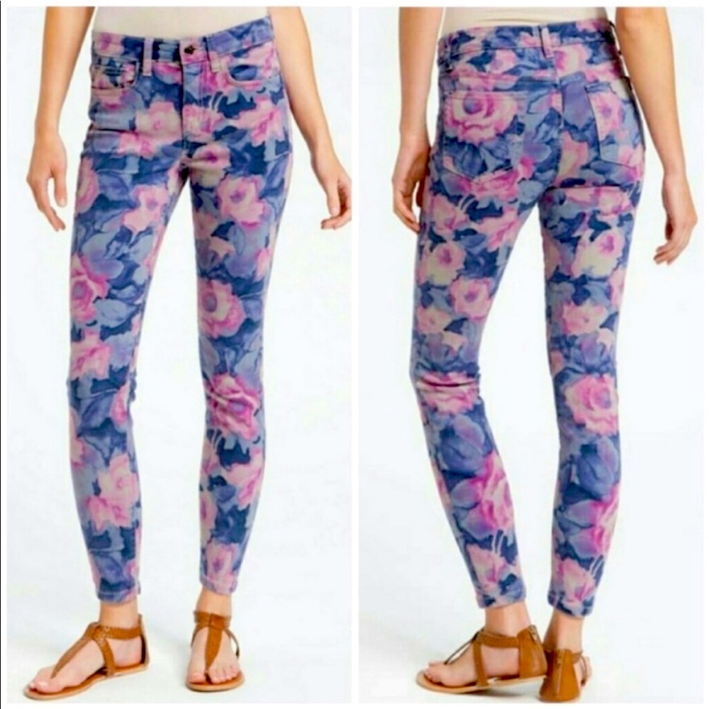 Joe’s Jeans Floral Watercolor Print Skinny Cut Blue & Pink Hues/Undertones Sz 31